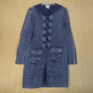 NorthStyle Blue Knit Hooded Duster Cardigan Y2K Cozy Boho Retro‎ Women's Large